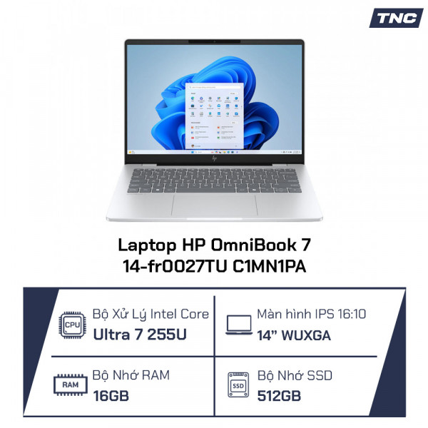 Laptop HP OmniBook 7 14-fr0027TU C1MN1PA Core Ultra 7-255U/ 16GB/ 512GB SSD/ 14 Inch 2K/ Win 11/ Silver
