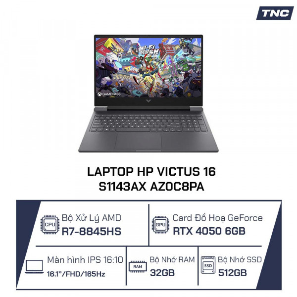 Laptop HP Victus 16-s1143AX AZ0C8PA Ryzen 7 8845HS/ 32GB/ 512GB/ RTX 4050/ 16.1 Inch FHD 165Hz/ Win 11/ Đen
