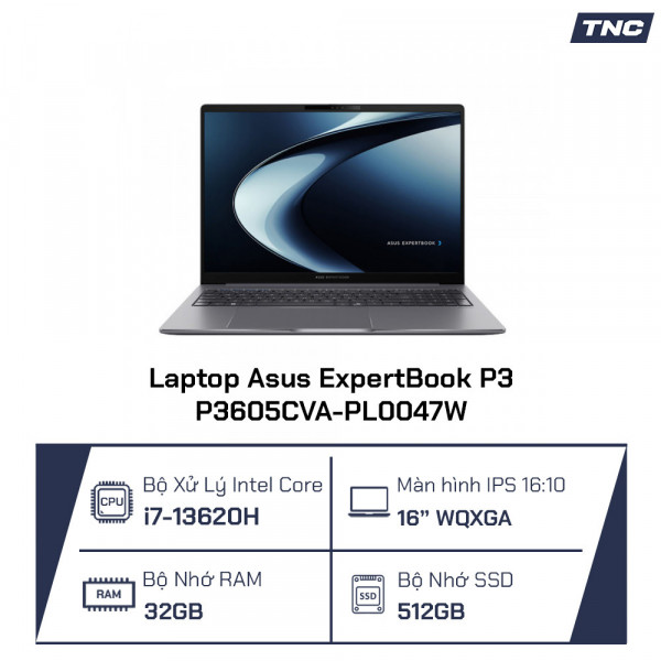 Laptop Asus ExpertBook P3 P3605CVA-PL0047W Core i7-13620H/ 16GB/ 512GB SSD/ 16.0 Inch WQXGA/ Win 11/ Xám