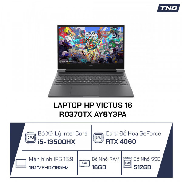 Laptop HP Victus 16-r0370TX AY8Y3PA Core i5-13500HX/ 16GB/ 512GB SSD/ RTX 4060/ 16.1 Inch FHD/ Win 11/ Đen