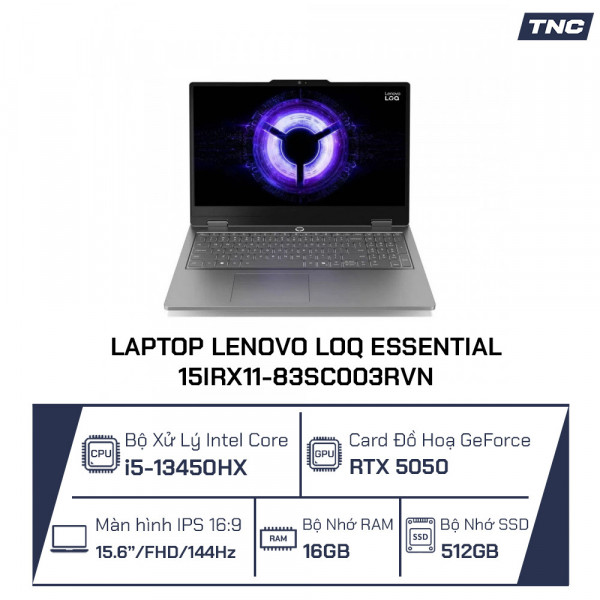 Laptop Lenovo LOQ Essential 15IRX11-83SC003RVN Core i5-13450HX/ 16GB/ 512GB SSD/ RTX 5050/ 15.6 Inch FHD/ Win 11/ Xám