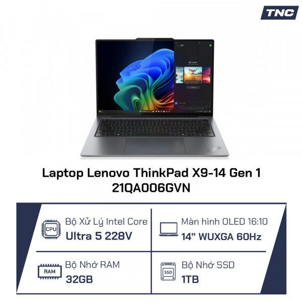 Laptop Lenovo ThinkPad X9-14 Gen 1 21QA006GVN Core Ultra 5 228V/ 32GB/ 1TB SSD/ 14 Inch WUXGA/ Win 11 Pro/ Xám