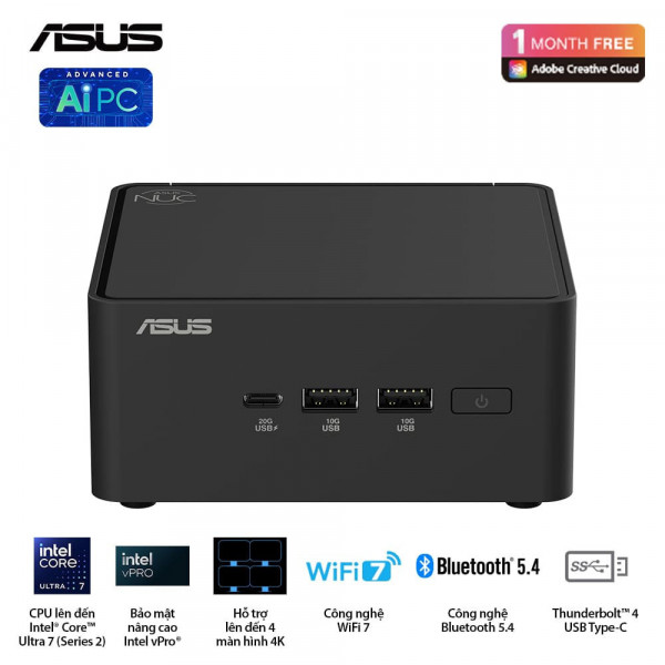 Mini PC Asus NUC 15 PRO Tall NUC15CRHU7 Ultra 7- 255H/ 2x DDR5 - 6400/ 2x NVMe, SATA/ 2x HDMI 2.1/ 2x Thunderbolt/ VESA MOUNT