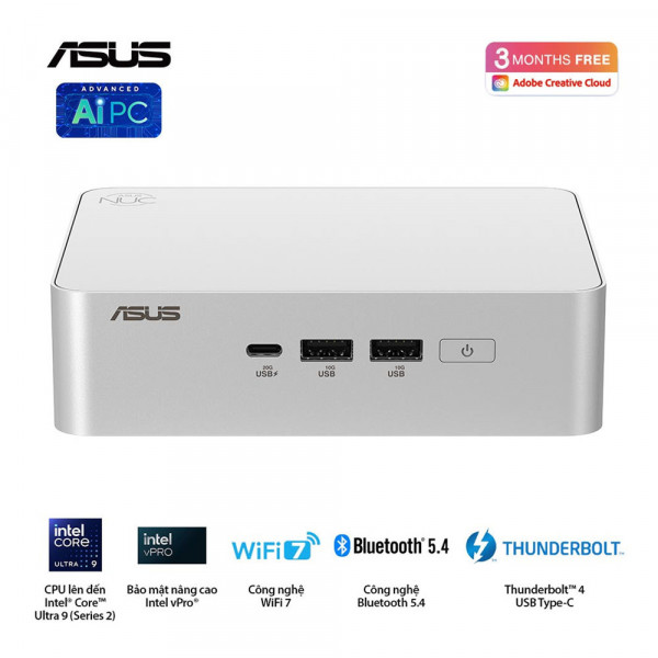 Mini PC Asus NUC 15 PRO NUC15CRSU5/ Core Ultra 5 - 225H/ 2x DDR5 - 6400/ 2x NVMe, SATA/ 2x HDMI 2.1/ 2x Thunderbolt/ VESA MOUNT/ White
