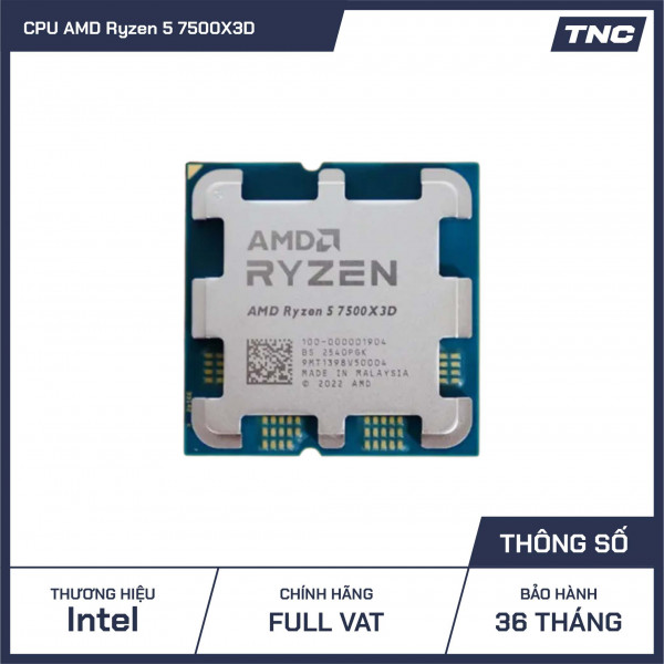 CPU AMD Ryzen 5 7500X3D 4 GHz (4.5GHz Up Boost)/ 102MB Cache/ 6 Cores/ 12 Threads - Hàng Tray