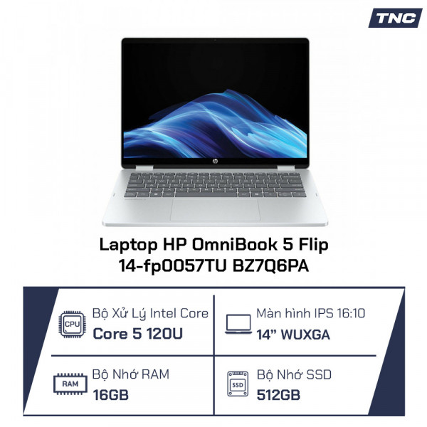 Laptop HP OmniBook 5 Flip 14-fp0057TU BZ7Q6PA Core 5 120U/ 16GB/ 512GB SSD/ 14 Inch WUXGA/ Win 11/ Bạc