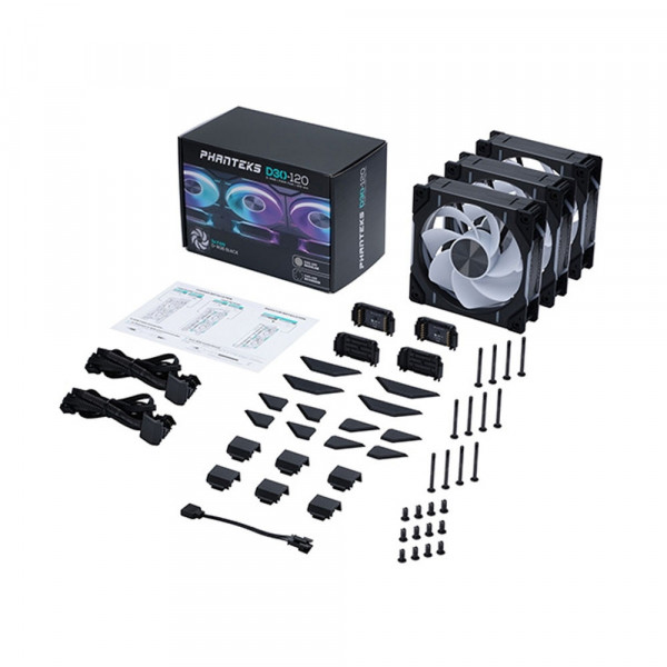 TNC Store Quạt Tản Nhiệt Phanteks D30 120mm PWM Fan Reversed DRGB Black - Triple Pack