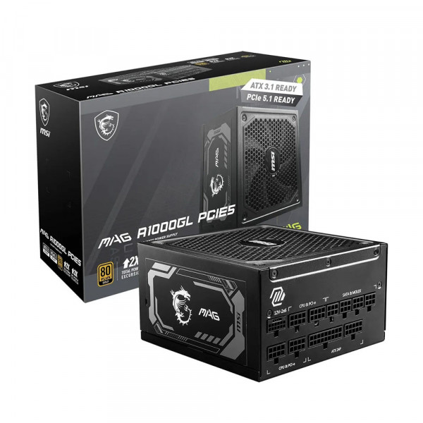 Nguồn Máy Tính MSI MAG A1000GL PCIE5 1000W 80 Plus Gold (POWERMSIA1000GL1)