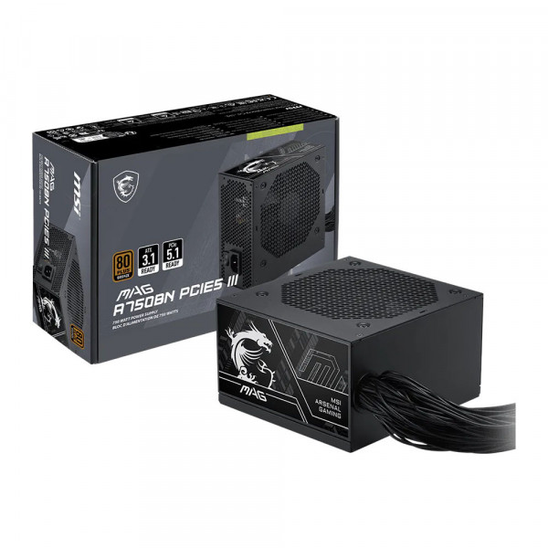 Nguồn Máy Tính MSI MAG A750BN PCIE5 III 750W 80 Plus Bronze (POWERMSIA750BN2)