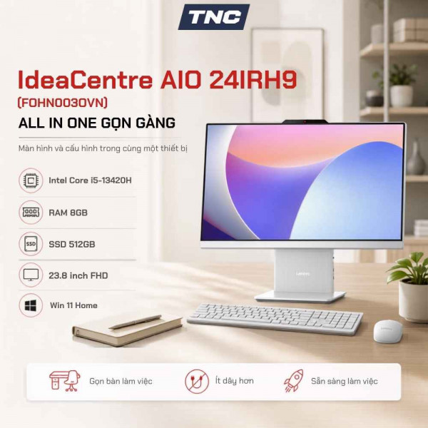 Máy Tính Để Bàn All in One Lenovo IdeaCentre 24IRH9 (F0HN0030VN) Intel Core i5-13420H | Ram 8GB | 512GB SSD | Intel UHD Graphics | 23.8 Inch FHD | WL BT | K & M | Win 11 Home