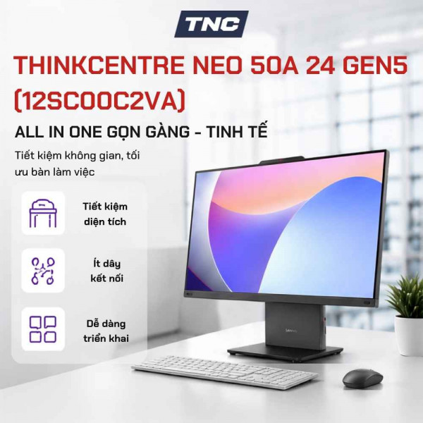 Máy Tính Để Bàn All in One Lenovo ThinkCentre Neo 50a 24 Gen5 (12SC00C2VA) Intel Core 7 240H| 16GB| 512GB SSD| 23.8 Inch| Mouse| NoOS