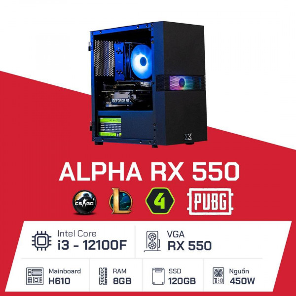 Alpha RX550 - i3 12100F/ H610/ 8GB/ 120GB/ RX550/ 450W