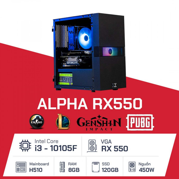 Alpha RX550 - i3 10105F/ H510/ 8GB/ 120GB/ RX 550/ 450W