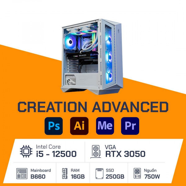 PRO CREATOR PC - CREATION ADVANCED Powered By MSI - i5 12500/ B660/ 16GB/ 250GB/ RTX 3050/ 750W