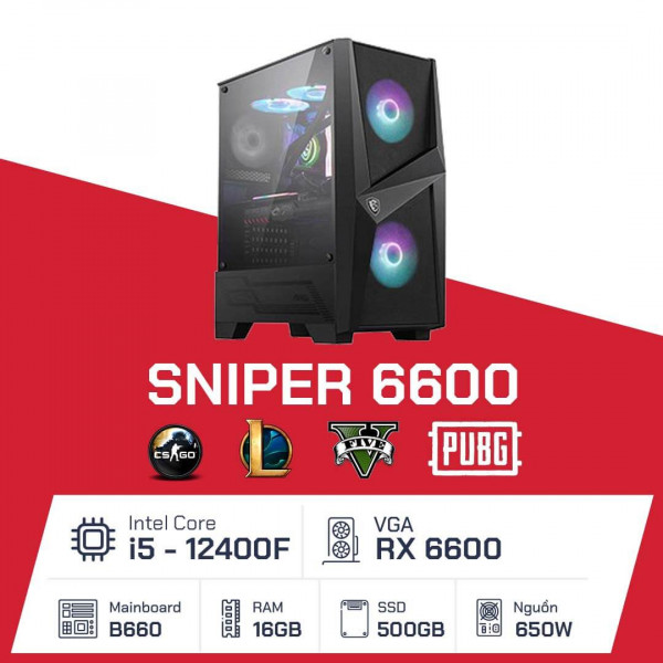 Sniper 6600 By MSI - i5 12400F/ B660/ 16GB/ 500GB/ RX6600/ 650W