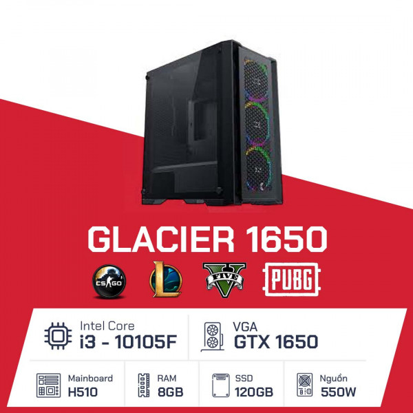 Glacier 1650-01 (i3 10105F/ H510/ 16GB/ 120GB/ GTX 1650/ 450W)