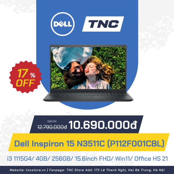 Laptop Dell Inspiron 15 N3511C (P112F001CBL) - i3 1115G4/ 4GB/ 256GB/ 15.6inch FHD/ Win11/ Office HS 21