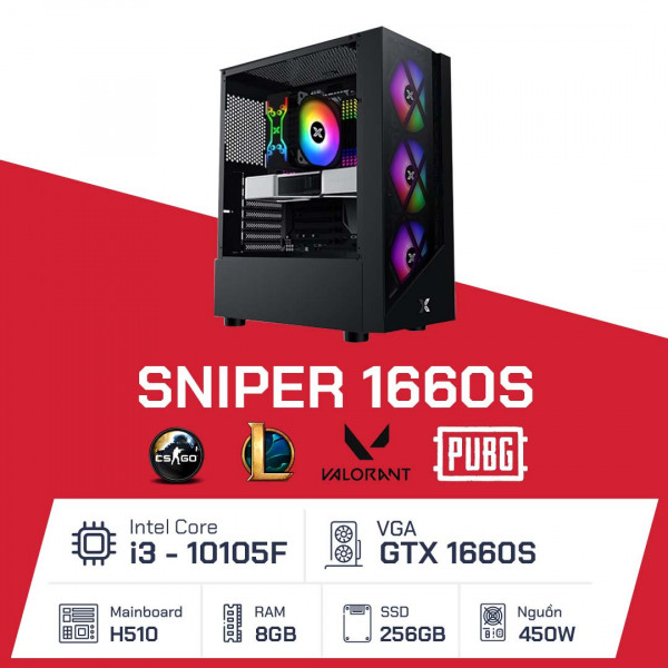 Sniper 1660 Super-01 (i3 10105F/ H510/ 8GB/ 256GB/ GTX 1660 Super/ 450W)