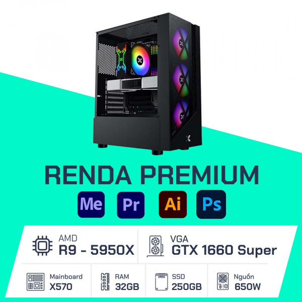 PC Đồ Họa - Renda Premium - R9 5950X/ X570/ 32GB/ 250GB/ GTX 1660 Super/ 650W