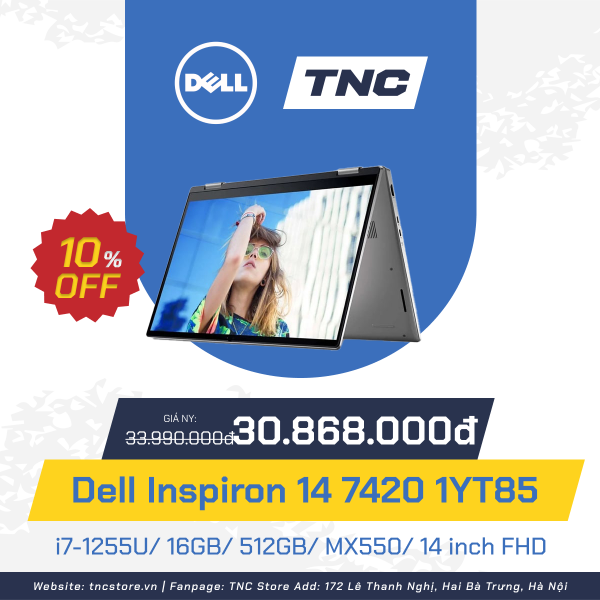 Laptop Dell Inspiron 14 7420 1YT85 Core i7-1255U/ 16GB/ 512GB/ MX550/ 14 inch FHD+/ Windows 11 Home/ Bạc